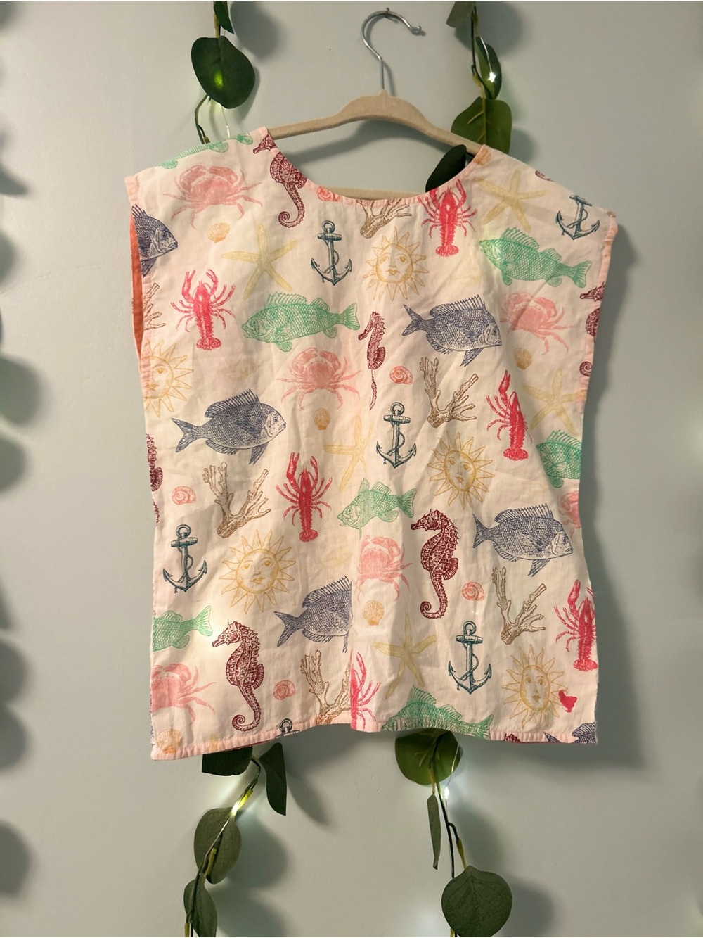 Pink Chicken Cream Nautical Print Kids Top with Multicolor Sea Motifs
